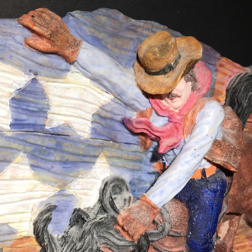 Cowboy Riding Bucking Bronco 3D Plaque - Picture 3 of 9